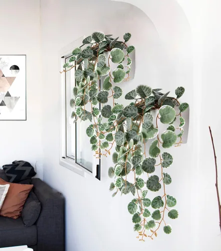 Vista 4 de Briful Plantas colgantes de imitación para interiores de 17 pulgadas, cadena artificial de corazón con semicírculo para montaje en pared, plantas