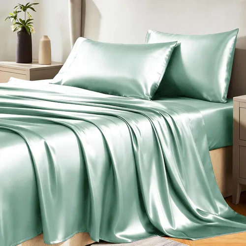 Vista 32 de Juego de sábanas de satén CozyLux de microfibra sedosa con bolsillo profundo, sábana bajera plana y fundas de almohada, suave y suave