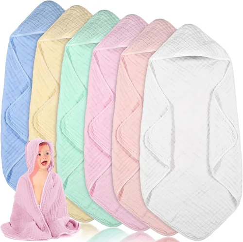 Vista 19 de Peryiter 6 piezas de toallas de muselina con capucha para bebé, toalla de baño de 81x81 cm de algodón para recién nacidos, mantas de bebé