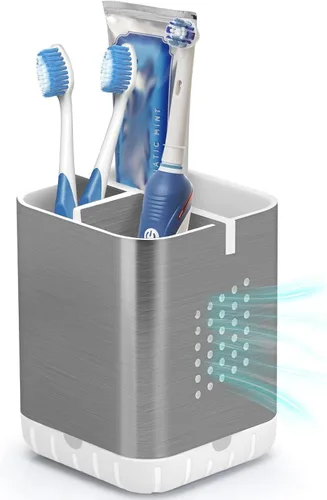 Vista 11 de Boperzi Portacepillos de dientes negros para baño, soporte eléctrico para cepillos de dientes con divisor de bambú, cepillo de dientes