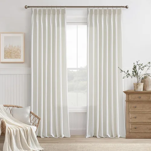 Vista 80 de TWODRAPES Cortinas de Lino Plisadas con Pinza Beige Blancas de 54 Pulgadas de Largo 2 Paneles para Comedor Cocina Dormitorio Plisadas Semi