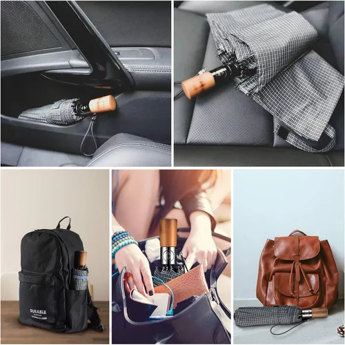 Vista 6 de HOMILOOP Sombrilla de viaje de negocios 10 costillas sombrilla plegable compacta con material resistente al viento apertura automática compatible