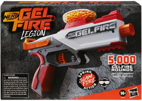 Vista 3 de Nerf Pro Gelfire Legion Blaster de Acción de Resorte, 5000 Rondas, Tolva de 130, Gafas Protectoras, Disparo de Impacto, Para Edades de 14 y Más