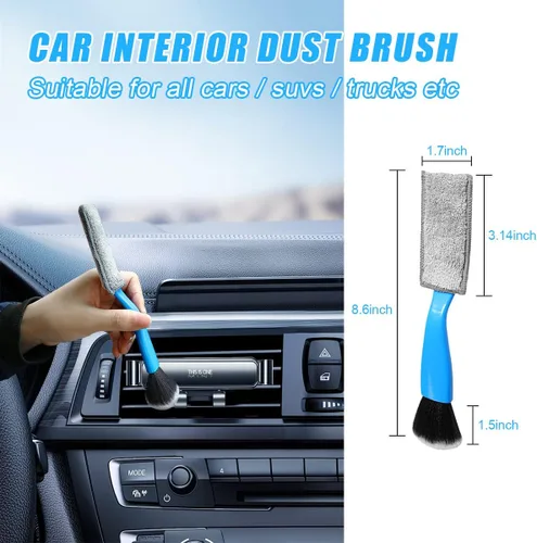 Vista 2 de Ziciner 2 cepillos de doble cabezal para limpieza de coche, cepillos suaves para detalles de plumero interior de automóvil, pantalla universal