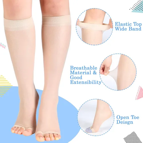 Vista 3 de Bonuci 8 pares de calcetines largos sin dedos hasta la rodilla con punta abierta para mujer