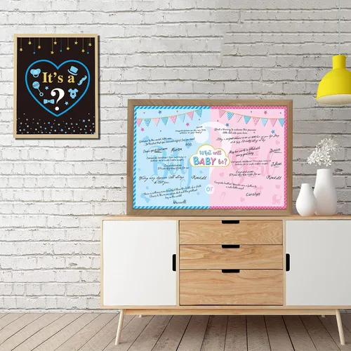 Vista 4 de Nezyo Juegos de revelación de género para invitados Revelar género Decoraciones para niños o niñas Invitados Escribir bendición para bebé y firmar