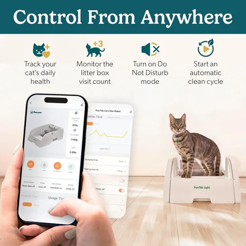 Vista 2 de PetCove PurrTek - Caja de arena automática con tapa abierta y WiFi de 5 GHz