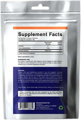 Vista 8 de Vitamatic Polvo de enzima lactasa – 9000 ALU por porción – 180 porciones – Apoya la digestión de lactosa, sin OMG, sin gluten