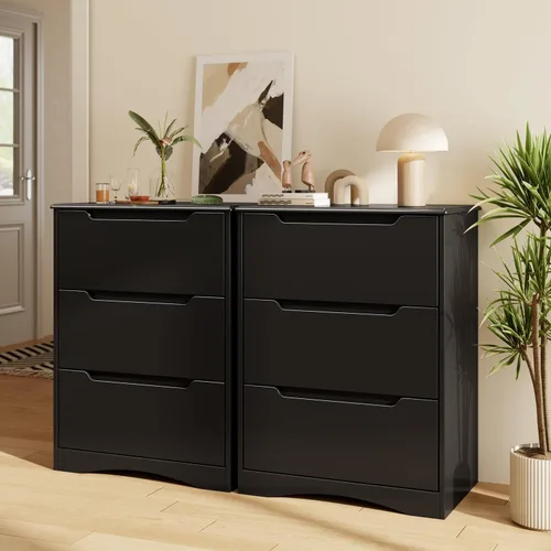 Vista 9 de Gizoon Cómoda de 3 cajones, cómoda para dormitorio, organizador de almacenamiento con gran espacio de almacenamiento, dispositivo antipunta y asas