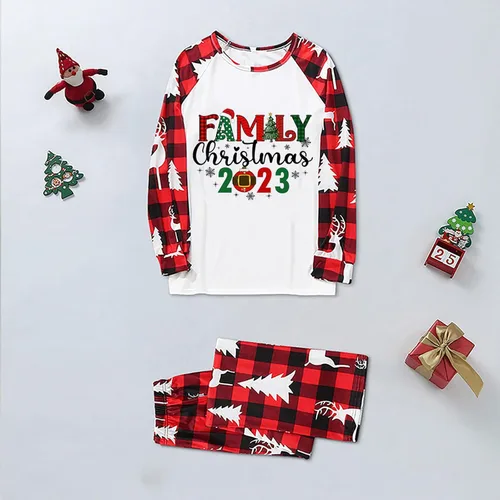 Vista 2 de Pijamas de Navidad para la familia, conjuntos de pijamas de Navidad a juego, camisas de manga larga y pantalones a cuadros, ropa de dormir de Papá
