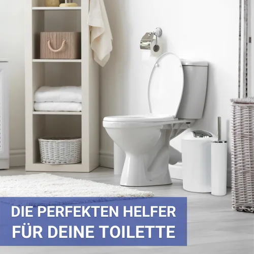 Vista 6 de WENKO Accesorios de baño blancos, juego de 4 piezas, vaso de cepillo de dientes, basura, dispensador de jabón, soporte para cepillo de inodoro