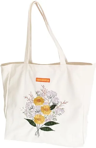 Vista 15 de Floral Canvas Tote Bag Double-Sided Printed Cloth Cotton Tote Floral Shoulder Bags for Beach Travel Shopping Grocery