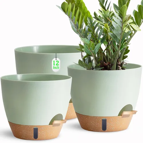 Vista 12 de Macetas de riego automático con orificio de drenaje, macetas para plantas de flores para interiores y exteriores, macetas de plástico negro