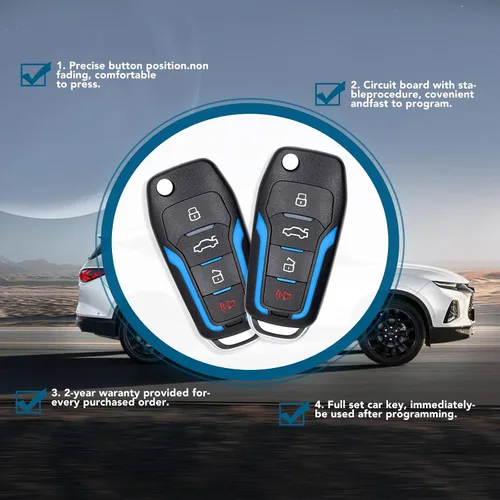 Vista 5 de Llavero de reemplazo 2 paquete, llave sin llave para auto, compatible con Ford Mustang Explorer Edge Fusion F150 F250 F350 Mazda Mercury Lincoln