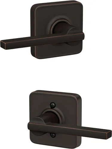 Vista 85 de Schlage F51A LAT 716 Latitude - Manija de puerta con bloqueo de entrada con llave, en acabado de bronce envejecido