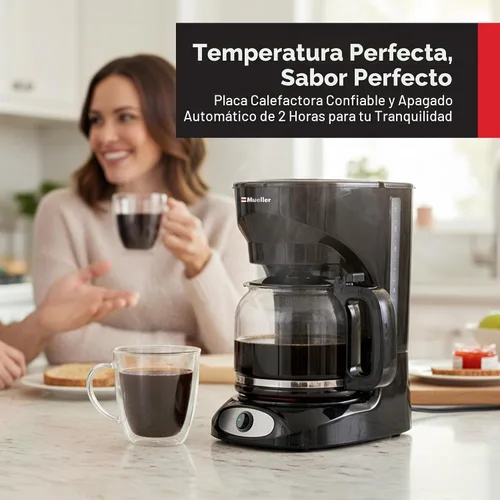 Vista 3 de Mueller - Cafetera de goteo de 12 tazas, jarra de borosilicato, apagado automático, filtro reutilizable, antigoteo, función de mantener el calor