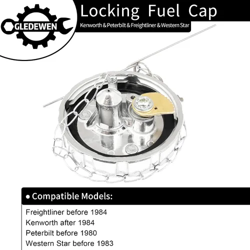 Vista 2 de Tapa de combustible de bloqueo (1 unidad), Compatible con Kenworth Peterbilt Freightliner Western Star, rosca de 3 1/2 pulgadas, ventilada de 5.5