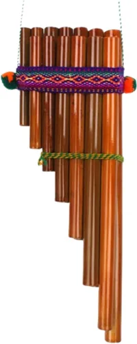 Vista 7 de Tubo de flauta de madera de bambú natural con estampado tribal multicolor correa de algodón tejida – Regalos de viento de madera hecho a mano