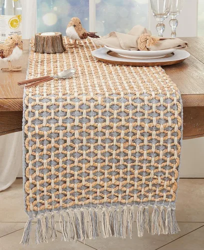 Vista 3 de Saro Lifestyle Camino de mesa de cuerda de yute natural, gris, 16 x 72 pulgadas