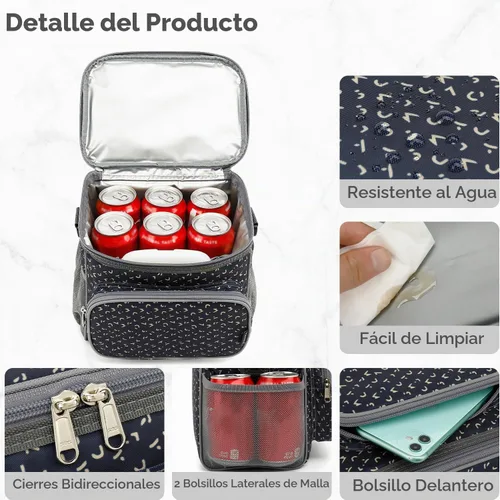Vista 6 de FlowFly - Lonchera reutilizable con aislante para adultos, grande, para mujeres y hombres, con correa ajustable para el hombro, bolsillo frontal