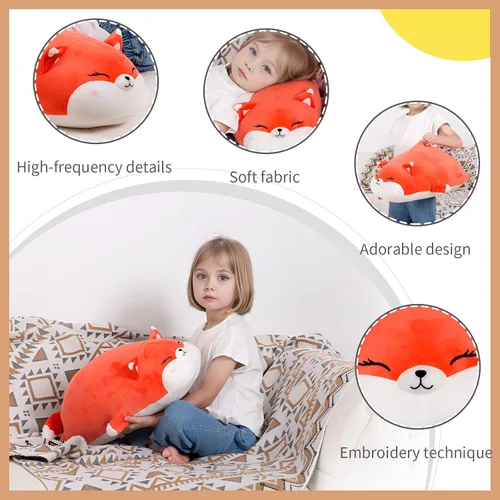 Vista 9 de FFxiong Peluche de zorro grande de 22 pulgadas, bonita almohada suave para el cuerpo, regalo para niños, niñas, niños, San Valentín, cumpleaños
