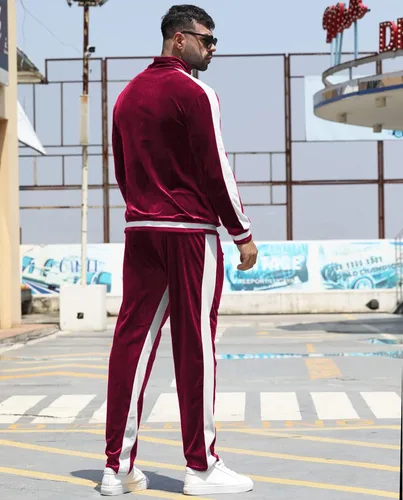Vista 3 de YAOGRO Conjunto deportivo de terciopelo traje deportivo de 2 piezas para hombre, con cremallera completa, casual, chaquetas y pantalones