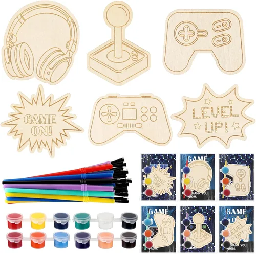 Vista 8 de Chunful 24 juegos de recuerdos de fiesta de fútbol, pintura de madera, kits de manualidades, pintura de fútbol, artes y manualidades, regalos