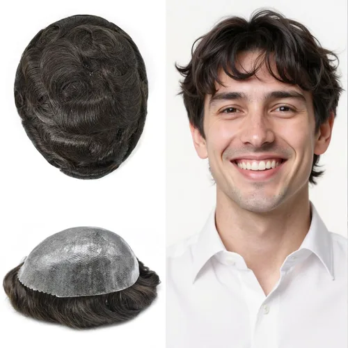 Vista 15 de Extensiones de pelo tipo tupé para hombre, sistema de reemplazo de cabello humano virgen 100% europeo, piel fina y duradera, inyección