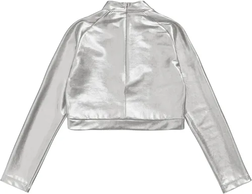 Vista 4 de JEATHA Camiseta corta de manga larga con lentejuelas brillantes para niños y niñas, con cuello alto falso, camisetas atléticas de jazz hip-hop