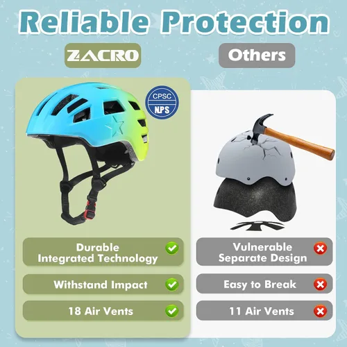 Vista 2 de Zacro Kids Helmet 5-14 for Boys Girls, Adjustable Lightweight Toddler Helmet with Reflective Safety Stickers, Fits Bicycle Balance Bike Scooter