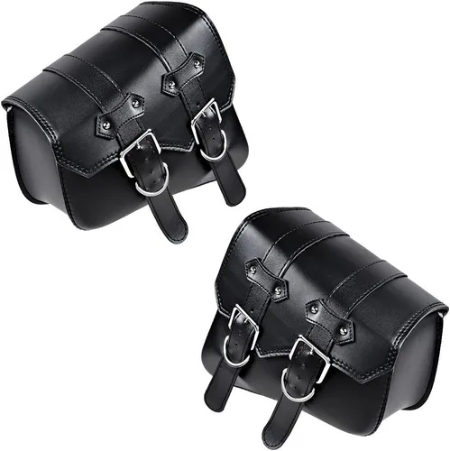 Vista 2 de Astra Depot Compatible con Harley Sportster XL883 XL1200 Alforja Solo con Brazo Oscilante de Cuero PU Negro (Izquierda y Derecha)