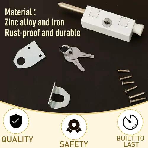 Vista 3 de Cerradura de puerta corrediza para puerta de patio rectangular con llave para barra de seguridad con bisagras de vidrio, perno de acero, aleación