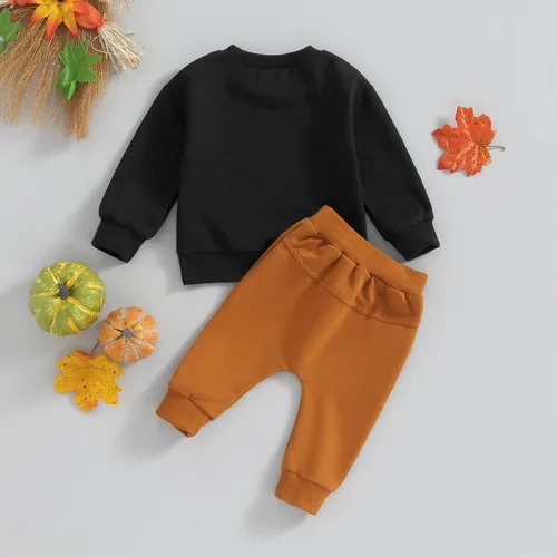 Vista 3 de Ropa para el día de San Valentín para bebé, sudadera de manga larga con letras, pantalones deportivos elásticos para otoño e invierno