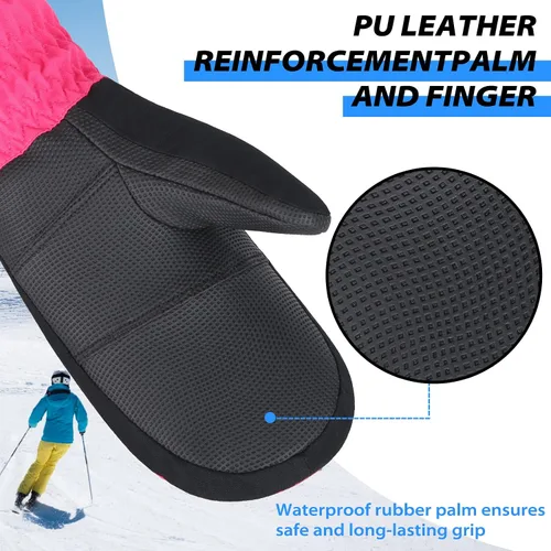 Vista 2 de Achiou Guantes de esquí para niños, guantes de nieve impermeables de invierno para niños, guantes de snowboard cálidos para pantalla táctil