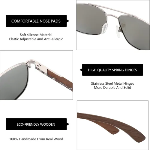 Vista 4 de ZENOTTIC Aviator Wood Polarized Sunglasses for Men 100% UV Protection Fishing Driving Golf