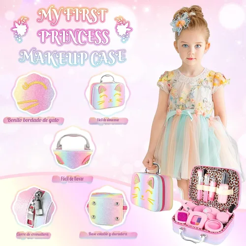 Vista 4 de Maquillaje de simulación para niños pequeños, juego de maquillaje de juguete para niños de 3 a 5 años, kit de maquillaje de juguete para niños