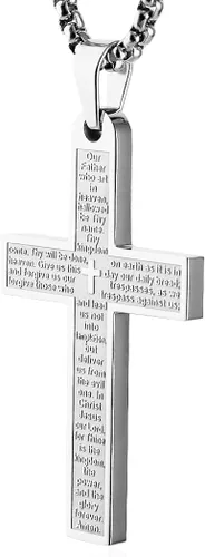 Vista 2 de HZMAN Stainless Steel Mens Womens Cross Necklace Lords Prayer Pendant 4 Colors Available