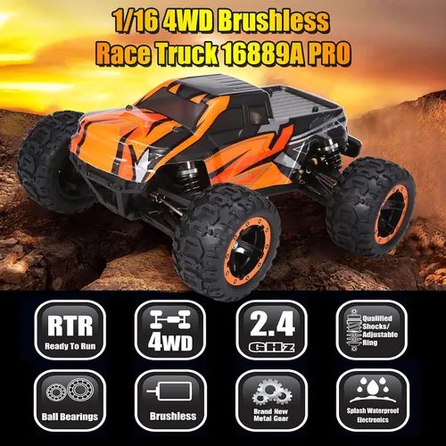 Vista 2 de GoolRC 16889A Pro RC Cars, coche de control remoto a escala 1:16, 4WD 45KM/H de alta velocidad sin escobillas motor RC camión, 2.4GHz todo terreno