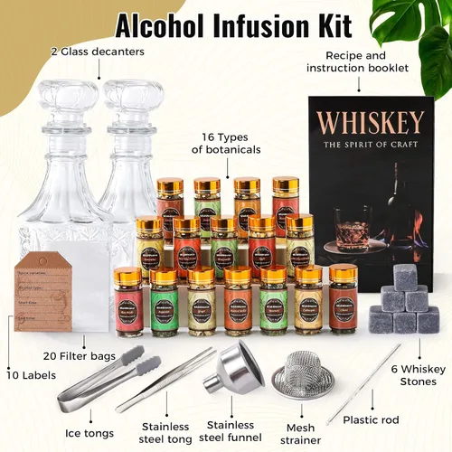 Vista 2 de Kit de Infusión de Alcohol, Juego de 16 Herramientas Naturales DIY para Hacer Whisky con Infusión de Bourbon, Rye, Gin, Vodka, Tequila, Ron