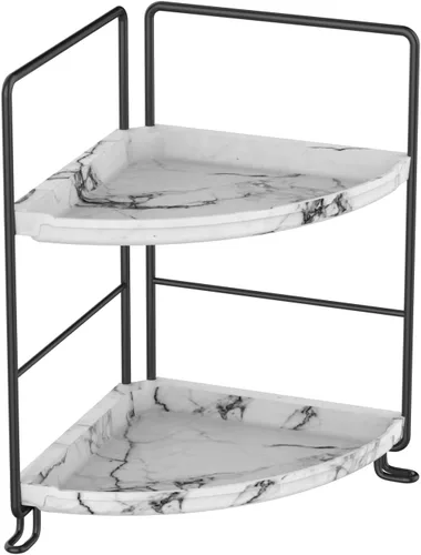 Vista 7 de Estante esquinero para especias de 2 niveles, organizador de maquillaje, apilable, soporte para cosméticos, estante de mostrador para baño, cocina