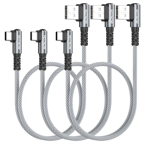 Vista 8 de Cable USB C corto de ángulo recto de 0.5 pies, paquete de 3 cables de carga USB C de 6 pulgadas, cable de carga rápida trenzado de nailon
