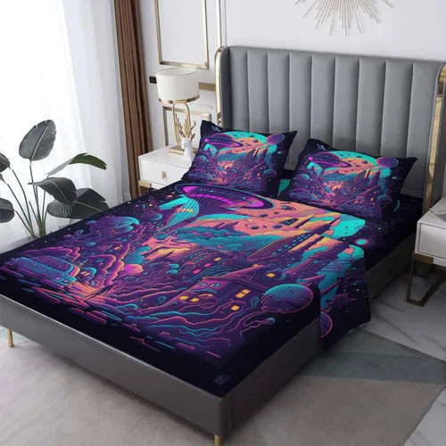 Vista 10 de Juego de sábanas de tamaño individual, sábanas de oso – Sábanas y fundas de almohada de microfibra de 3 piezas, juego de sábanas con patrones de Aa