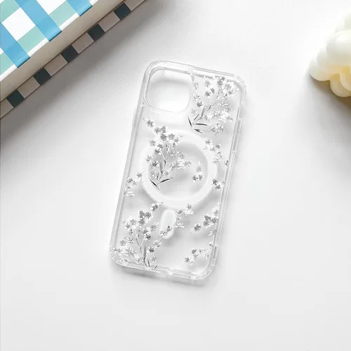 Vista 2 de NITITOP Funda magnética transparente compatible con iPhone 14 Plus/15 Plus, compatible con MagSafe lindas flores, hojas florales para mujeres