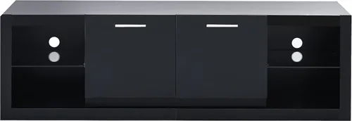 Vista 4 de Soporte de TV versátil de alto brillo con luces LED que cambian de color y 2 estantes de vidrio templado, centro de entretenimiento para televisores