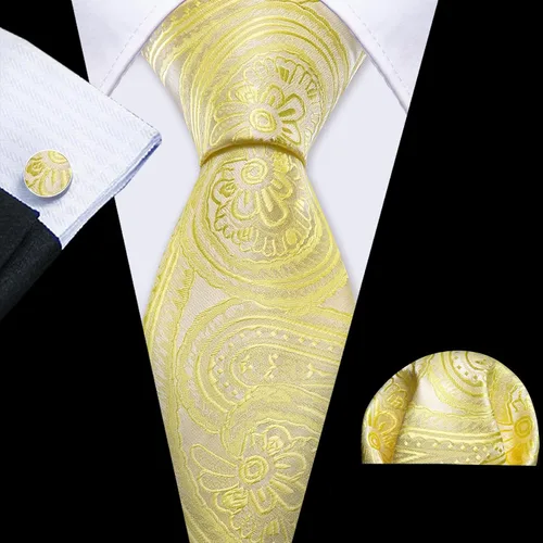 Vista 20 de Barry.Wang - Juego de corbata de seda para hombre, diseño de cachemira, pañuelo y gemelos de bolsillo