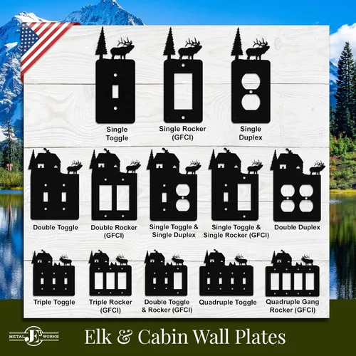Vista 5 de Elk & Cabin - Placa de pared para interruptor de luz de palanca doble (palanca doble, negro) - Fabricado en Estados Unidos