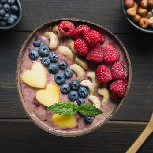 Vista 3 de Rainforest Bowls 2 cuencos de coco crudo ecológicos (pequeños y jumbo) con 2 tenedores de madera de coco, 100% natural, juego de cocina orgánico