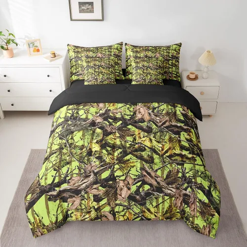 Vista 22 de Feelyou Juego de edredón botancial de camuflaje con bandera estadounidense Negro Marrón Oscuro
