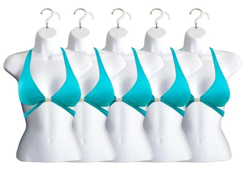 Vista 23 de Maniquí femenino con espalda hueca y cuerpo apilable con ganchos para colgar para exhibición de camisetas, encimera, ferias de manualidades, fotos