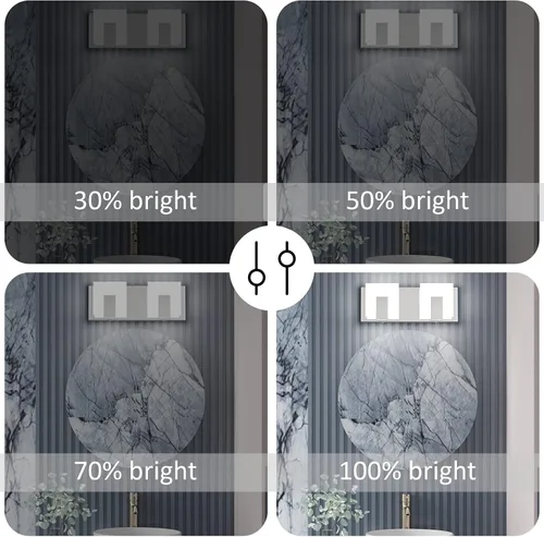 Vista 3 de Aipsun 2 luces regulables modernas LED de tocador para baño, acrílico blanco esmerilado, cromado arriba y abajo, lámparas de pared sobre espejo